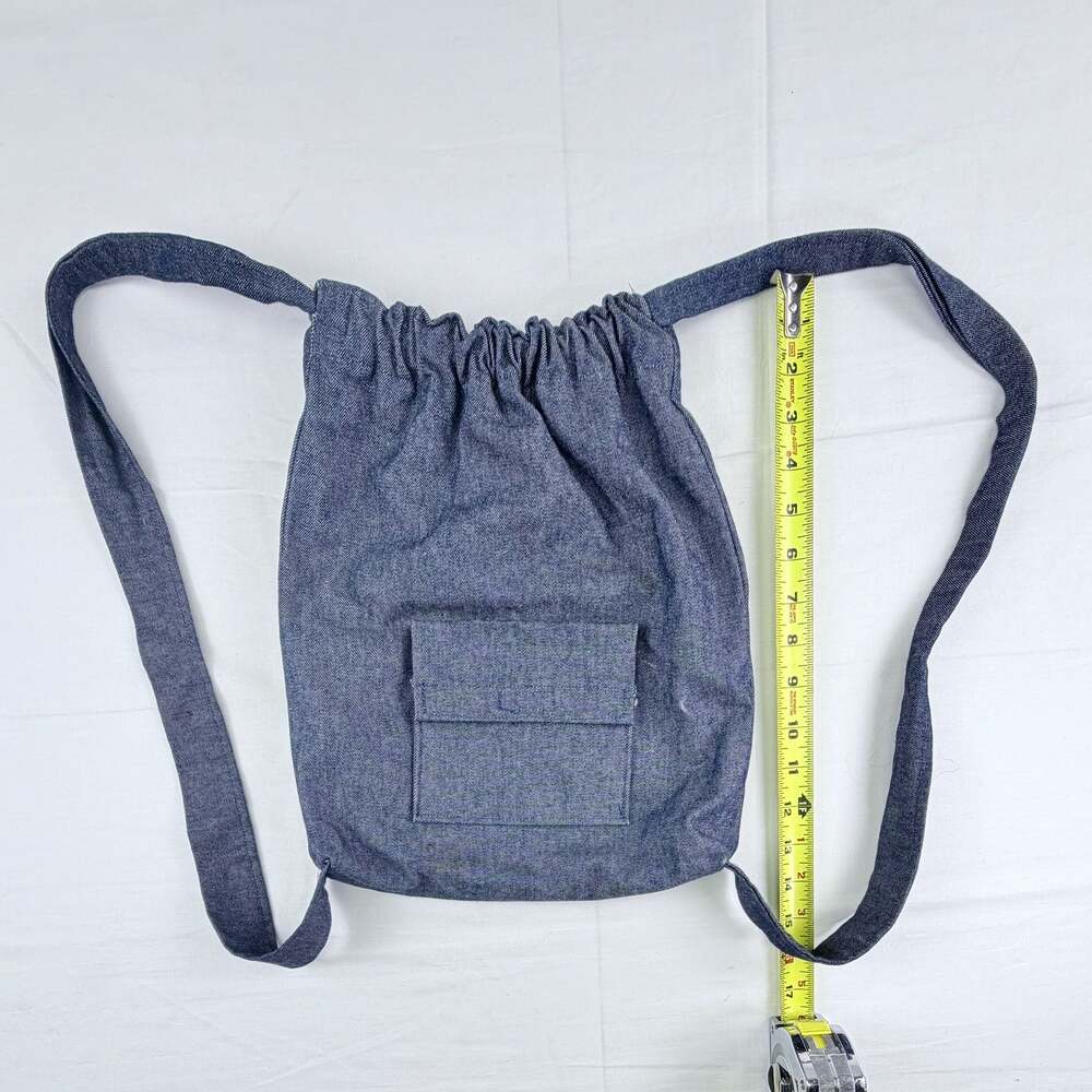 Handmade Denim Drawstring Backpack - Picture 3 of 9